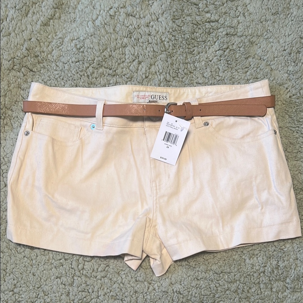 Guess Women's Beige Chino Shorts with Tan Belt